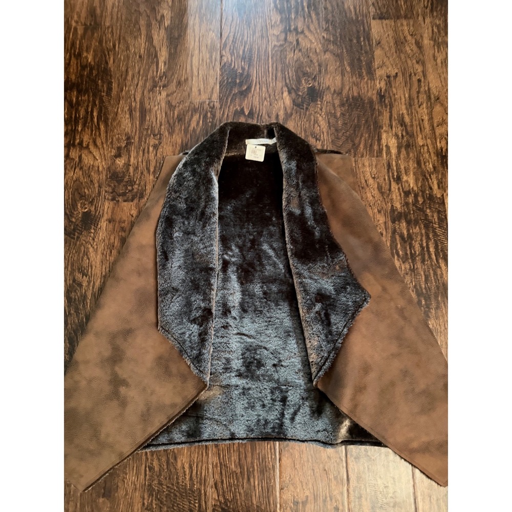 Have Apricot Lane Womens Faux Suede Fur Lined Open Front Vest Brown Large NWT
